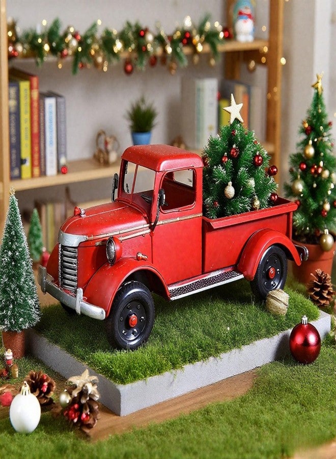 زينة عيد الميلاد لشاحنة حمراء متلألئة - نموذج معدني بتصميم كلاسيكي مع تفاصيل احتفالية، مثالي لتزيين المنزل في العطلات ولهواة جمع التحف. - Image 1